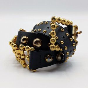 Gold studded black leather belt